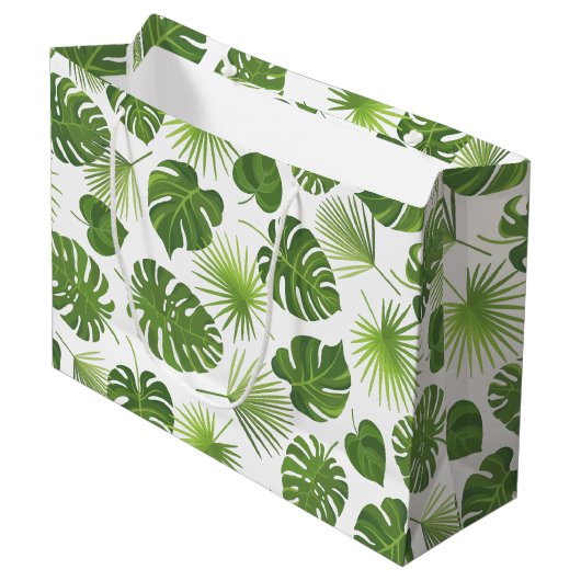 Grand Sac Cadeau Green Tropical Feuille Motif Classy (Devant Angle)