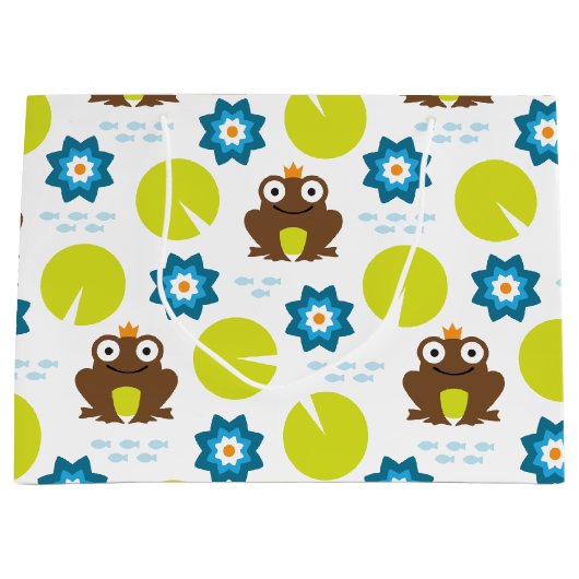 Grand Sac Cadeau Grenouille et Nenuphar Motif sans couture (Devant)