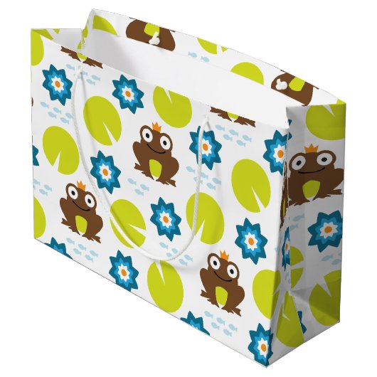 Grand Sac Cadeau Grenouille et Nenuphar Motif sans couture (Dos Angle)