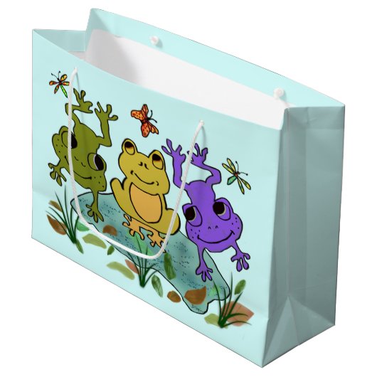 Grand Sac Cadeau Grenouille heureuse (Devant Angle)