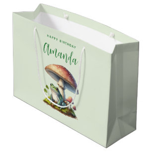 Grand Sac Cadeau Grenouille sous un champignon Joyeux anniversaire