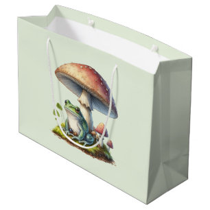 Grand Sac Cadeau Grenouille sous un champignon Mignon Nature