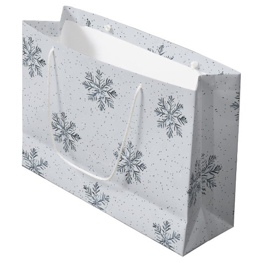 Grand Sac Cadeau Grey Silver Snowflakes Christmas (Devant Angle)