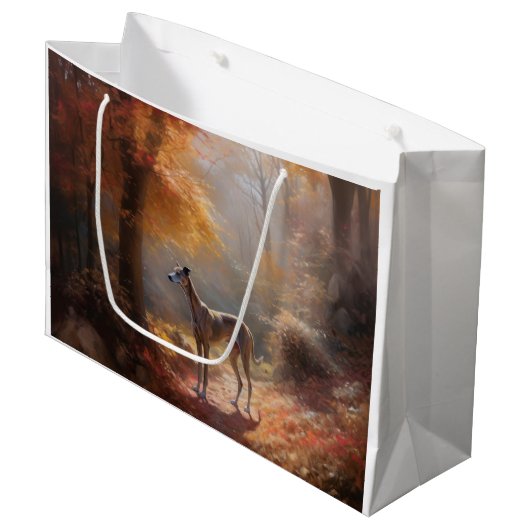 Grand Sac Cadeau Greyhound à l'automne Feuilles automne Inspiration (Devant Angle)