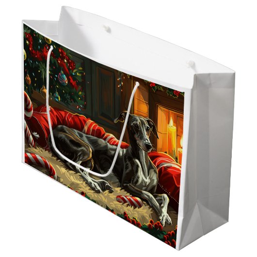Grand Sac Cadeau Greyhound Chig Festive de Noël (Devant Angle)