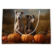 Grand Sac Cadeau Greyhound Chiot Automne Citrouille de plaisir (Devant)
