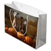 Grand Sac Cadeau Greyhound Chiot Automne Citrouille de plaisir (Dos Angle)