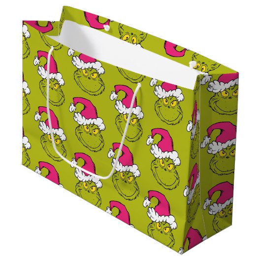 Grand Sac Cadeau Grinch in Pink Santa Hat (Devant Angle)