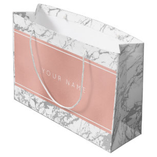 Grand Sac Cadeau Gris de marbre minimal métallique de rose d'or