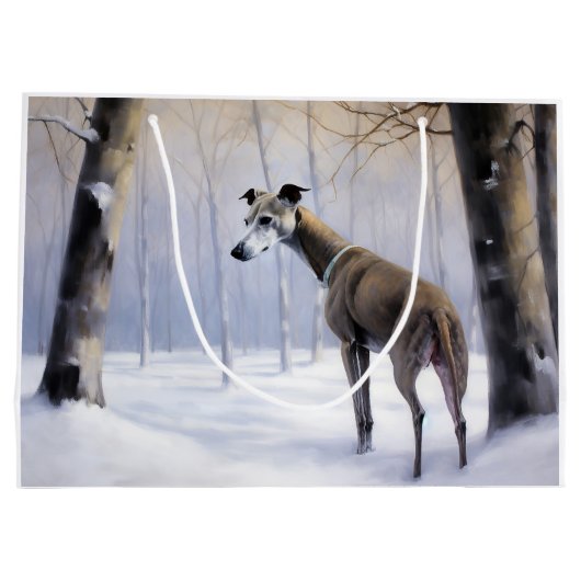 Grand Sac Cadeau Grise Italienne Laisser Il Neige Noël (Dos)