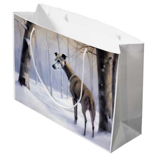 Grand Sac Cadeau Grise Italienne Laisser Il Neige Noël (Dos Angle)