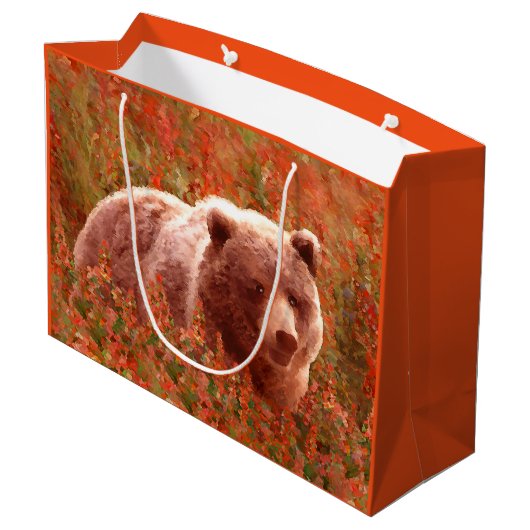 Grand Sac Cadeau Grizzly Bear Cub dans Fireweed Peinture Art de la  (Dos Angle)