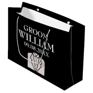 Grand Sac Cadeau Groom Black Elegant Nom moderne Cadeaux Mariage