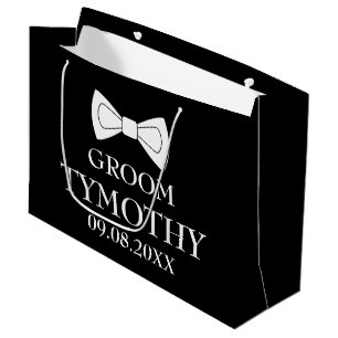Grand Sac Cadeau Groom Black Elegant Nom moderne Cadeaux Mariage La