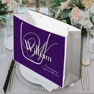 Grand Sac Cadeau Groomsman Cadeau Monogramme + Nom Moderne Cool Chi