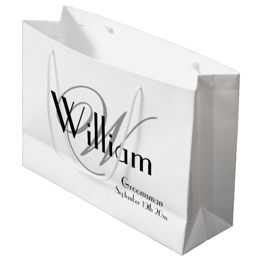 Grand Sac Cadeau Groomsman coutume moderne chic blanc chic (Devant Angle)
