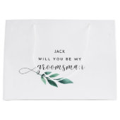 Grand Sac Cadeau Groomsman de calligraphie Feuille verte (Devant)