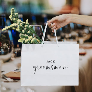 Grand Sac Cadeau Groomsman noir et blanc minimaliste
