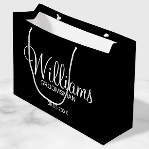 Grand Sac Cadeau Groomsman personnalisé moderne noir et blanc