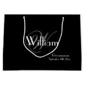 Grand Sac Cadeau Groomsman Script Monogramme Nom Chic Noir (Devant)