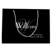 Grand Sac Cadeau Groomsman Script Monogramme Nom Chic Noir (Dos)