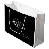 Grand Sac Cadeau Groomsman Script Monogramme Nom Chic Noir (Devant Angle)