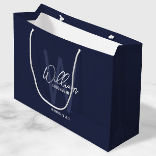 Grand Sac Cadeau Groomsmans personnalisés de Navy Blue Script