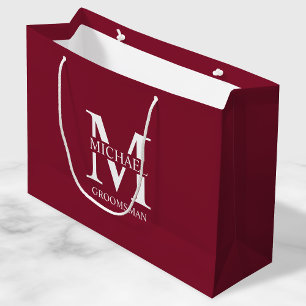 Grand Sac Cadeau Groomsmen Personnalisé Classique Monogramme et nom