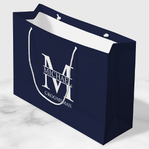Grand Sac Cadeau Groomsmen Personnalisé Classique Monogramme et nom
