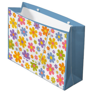 Grand Sac Cadeau Groovy Flower Power (Bleu)