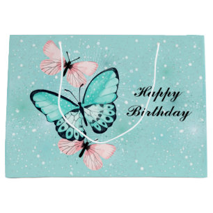 Grand Sac Cadeau Groupe de papillons bleus et roses