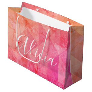 Grand Sac Cadeau Grunge rose orange aquarelle nom personnalisé text