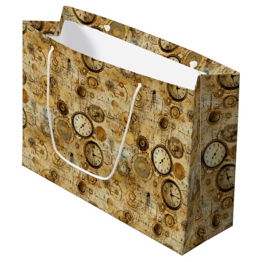 Grand Sac Cadeau Grunge Rustic Steampunk Horloge (5) (Devant Angle)