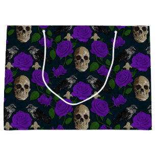Grand Sac Cadeau Grungy gothique foncé Vins Roses Corbeau crâne vio
