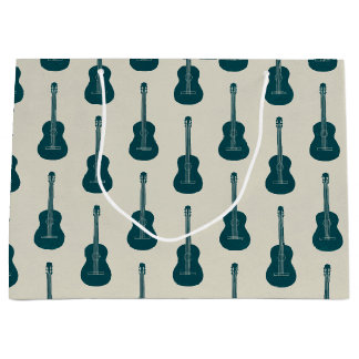 Grand Sac Cadeau Guitare acoustique grungeuse pois bleu crème
