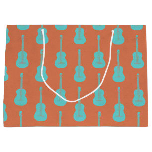 Grand Sac Cadeau Guitare acoustique grungeuse pois verts orange