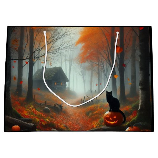 Grand Sac Cadeau Halloween/Automne/Automne/citrouille/chat (Devant)