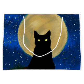 Grand Sac Cadeau Halloween Chat noir Silhouette Lune