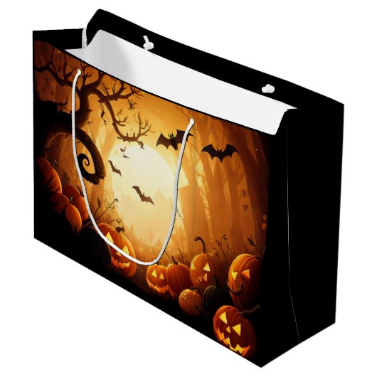 Grand Sac Cadeau Halloween/chauve-souris/Citrouille/automne (Devant Angle)