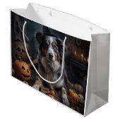 Grand Sac Cadeau Halloween Citrouille berger australienne effraie (Dos Angle)