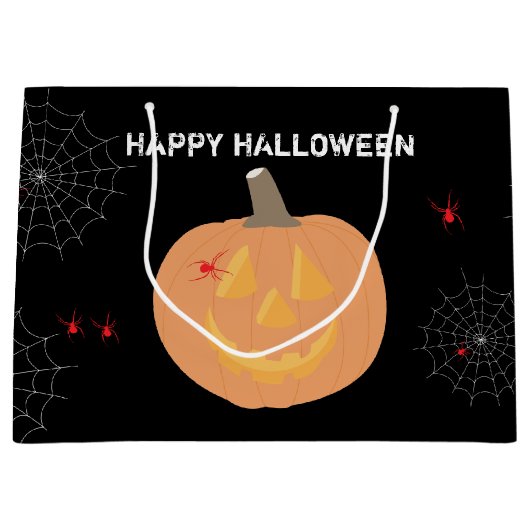 Grand Sac Cadeau Halloween Citrouille Happy Halloween (Devant)