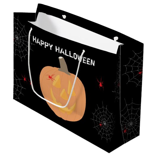 Grand Sac Cadeau Halloween Citrouille Happy Halloween (Devant Angle)
