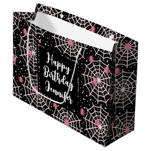 Grand Sac Cadeau Halloween Cobwebs & Spiders Motif Anniversaire (Devant Angle)