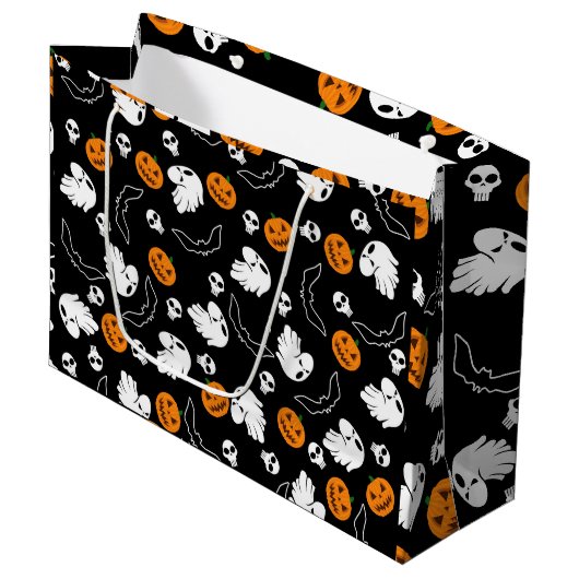 Grand Sac Cadeau Halloween Ghost Bats Citrouille crâne (Devant Angle)
