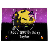 Grand Sac Cadeau Halloween joyeuse sorcière d'anniversaire brillant (Devant)