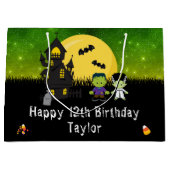 Grand Sac Cadeau Halloween Joyeux Anniversaire Monstres Vert foncé (Devant)