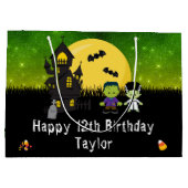 Grand Sac Cadeau Halloween Joyeux Anniversaire Monstres Vert foncé (Dos)