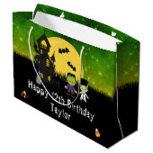 Grand Sac Cadeau Halloween Joyeux Anniversaire Monstres Vert foncé (Dos Angle)