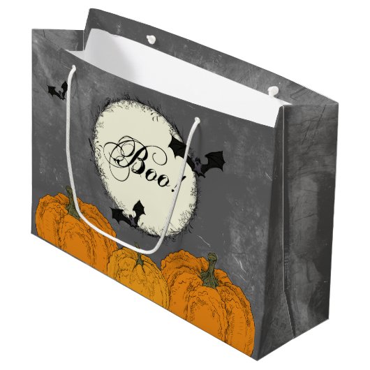 Grand Sac Cadeau Halloween noir et orange élégant (Devant Angle)
