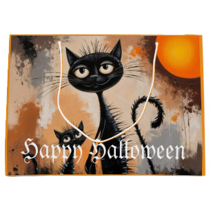 Grand Sac Cadeau Halloween Petit Chat Gros Chat